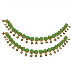 Gold, Green color Anklet in Brass, Copper studded with Kundan & Gold Rodium Polish : 1751214