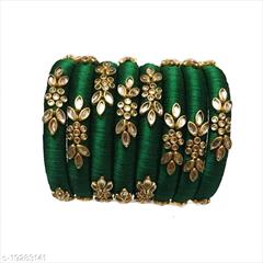 Green color Bangles in Metal Alloy studded with Kundan & Gold Rodium Polish : 1751261