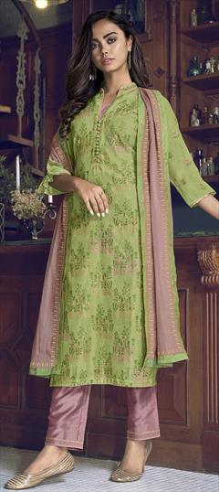 Party Wear Green color Salwar Kameez in Art Silk, Silk fabric with Straight Printed work : 1751334