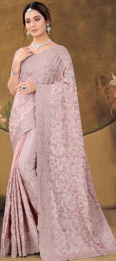 Festive, Party Wear Purple and Violet color Saree in Chiffon fabric with Classic Embroidered, Resham, Zircon work : 1751870