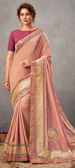 Festive, Party Wear, Wedding Pink and Majenta color Saree in Georgette fabric with Classic Embroidered, Sequence, Thread, Zari work : 1752631