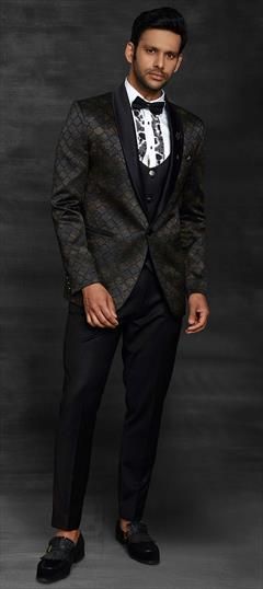 Black and Grey color Tuxedo in Imported fabric with Printed work : 1752864