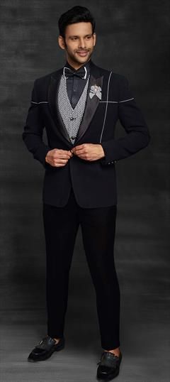 Black and Grey color Tuxedo in Imported fabric with Printed work : 1752867