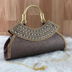 Black and Grey color Clutches in Faux Leather fabric with Bugle Beads work : 1753115