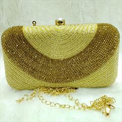 Gold color Clutches in Faux Leather fabric with Bugle Beads, Sequence work : 1753123