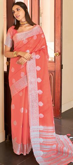 Traditional Pink and Majenta color Saree in Linen fabric with Bengali Weaving work : 1753711