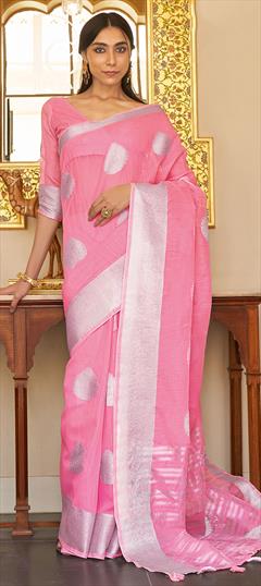 Traditional Pink and Majenta color Saree in Linen fabric with Bengali Weaving work : 1753714