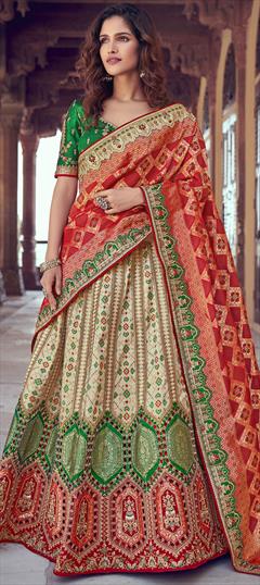 Bridal, Traditional, Wedding Beige and Brown color Lehenga in Silk fabric with A Line Border, Embroidered, Resham, Stone, Thread, Zari work : 1753955