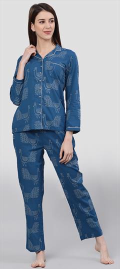 Casual Blue color Tunic with Bottom in Cotton fabric with Printed work : 1754148