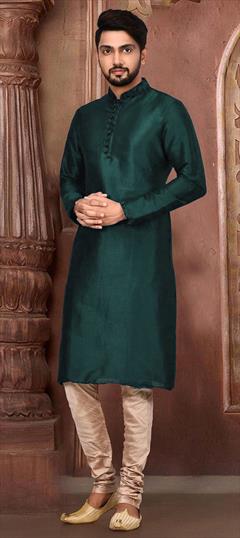 Green color Kurta Pyjamas in Dupion Silk fabric with Embroidered, Thread work : 1754192