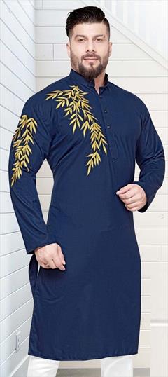 Blue color Kurta in Cotton fabric with Thread work : 1754236