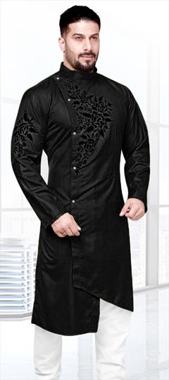 Black and Grey color Kurta in Cotton fabric with Thread work : 1754248