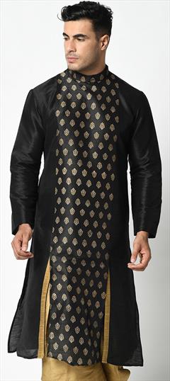 Black and Grey color Kurta in Dupion Silk fabric with Printed work : 1754256