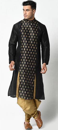 Black and Grey color Dhoti Kurta in Dupion Silk fabric with Printed work : 1754278