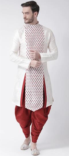 White and Off White color Dhoti Kurta in Dupion Silk fabric with Printed work : 1754291