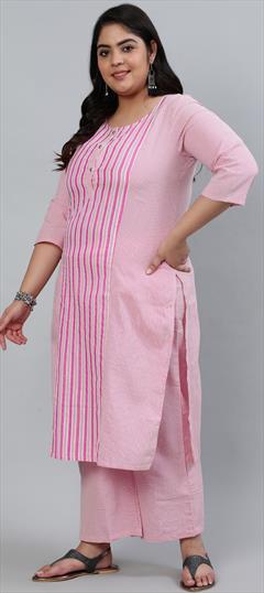 Casual Pink and Majenta color Tunic with Bottom in Blended Cotton fabric with Printed work : 1754586
