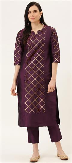 Casual Purple and Violet color Tunic with Bottom in Blended fabric with Printed work : 1754684