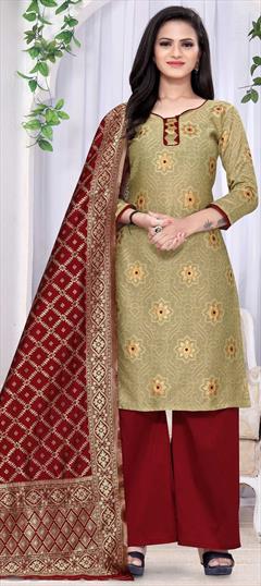 Festive, Party Wear Beige and Brown color Salwar Kameez in Banarasi Silk fabric with Palazzo Weaving work : 1754750