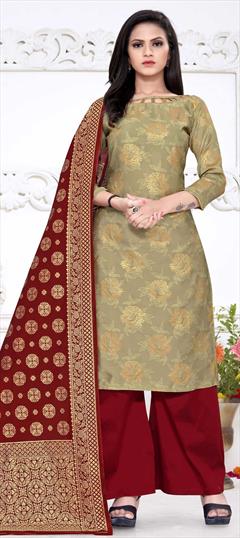 Festive, Party Wear Beige and Brown color Salwar Kameez in Banarasi Silk fabric with Palazzo Weaving work : 1754753