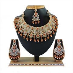 Beige and Brown color Necklace in Metal Alloy studded with CZ Diamond, Pearl & Gold Rodium Polish : 1754761