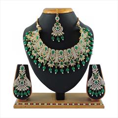 Green color Necklace in Metal Alloy studded with CZ Diamond, Pearl & Gold Rodium Polish : 1754763