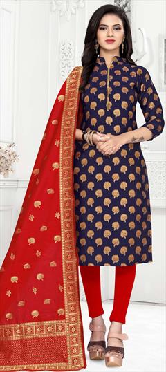 Casual Blue color Salwar Kameez in Banarasi Silk fabric with Straight Weaving work : 1754829