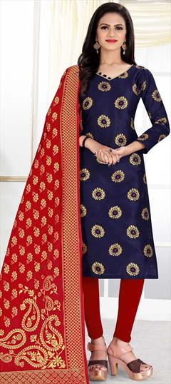 Casual Blue color Salwar Kameez in Banarasi Silk fabric with Straight Weaving work : 1754834
