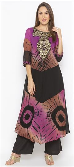 Festive, Party Wear Multicolor color Tunic with Bottom in Georgette fabric with Patch, Printed, Tye n Dye work : 1755001