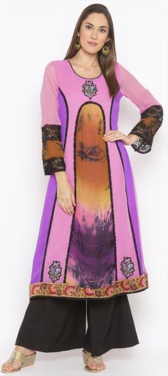 Festive, Party Wear Multicolor color Tunic with Bottom in Georgette fabric with Patch, Printed, Tye n Dye work : 1755002