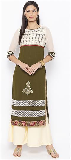 Festive, Party Wear Green color Tunic with Bottom in Georgette fabric with Patch, Printed, Tye n Dye work : 1755003