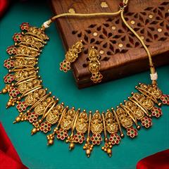 Red and Maroon color Necklace in Copper studded with CZ Diamond & Gold Rodium Polish : 1755155