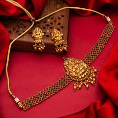 Green, Red and Maroon color Necklace in Copper studded with CZ Diamond & Gold Rodium Polish : 1755157