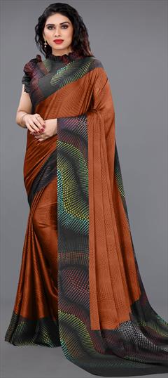 Casual Beige and Brown color Saree in Chiffon fabric with Classic Floral, Printed work : 1755196