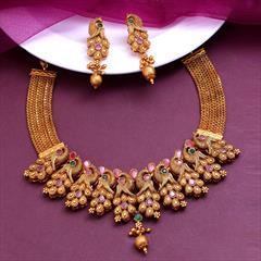 Green, Pink and Majenta color Necklace in Copper studded with CZ Diamond & Gold Rodium Polish : 1755319