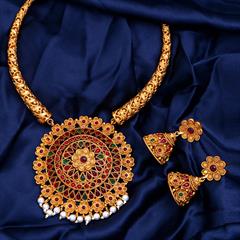 Multicolor color Necklace in Copper studded with CZ Diamond, Pearl & Gold Rodium Polish : 1755320