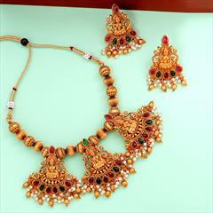 Multicolor color Necklace in Copper studded with CZ Diamond, Pearl & Gold Rodium Polish : 1755324