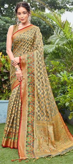 Traditional Black and Grey color Saree in Cotton fabric with South Weaving work : 1756323