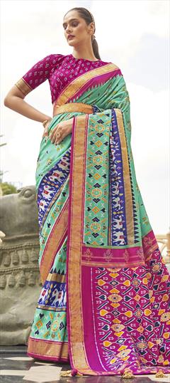 Casual, Traditional Blue color Saree in Patola Silk, Silk fabric with South Printed, Stone work : 1756370
