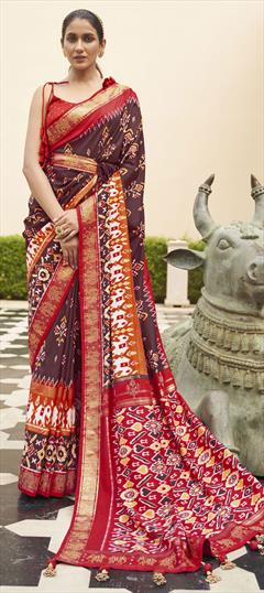 Casual, Traditional Beige and Brown color Saree in Patola Silk, Silk fabric with South Lace, Printed work : 1756371