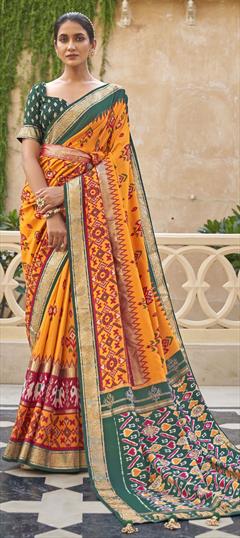 Casual, Traditional Orange color Saree in Patola Silk, Silk fabric with South Printed, Stone work : 1756372