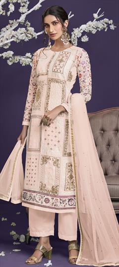 Festive, Party Wear Pink and Majenta color Salwar Kameez in Georgette fabric with Straight Embroidered, Sequence, Thread, Zari work : 1756481