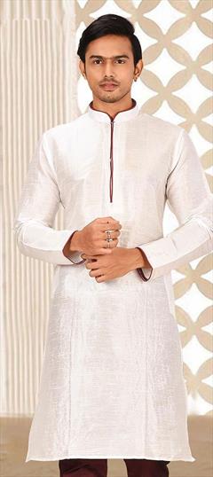 White and Off White color Kurta in Dupion Silk fabric with Thread work : 1756628