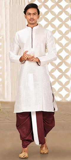White and Off White color Dhoti Kurta in Art Dupion Silk fabric with Thread work : 1756661