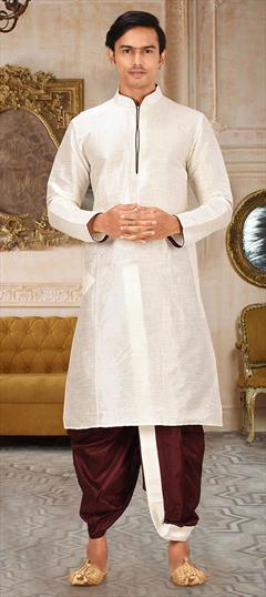 White and Off White color Dhoti Kurta in Art Dupion Silk fabric with Thread work : 1756670