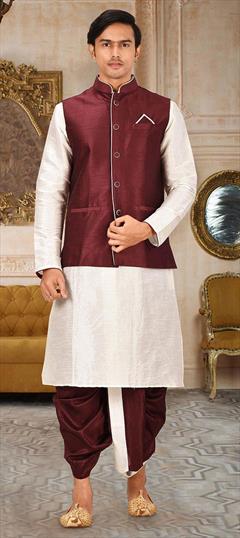 Beige and Brown color Dhoti Kurta with Jacket in Art Dupion Silk fabric with Thread work : 1756714