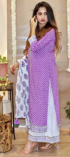 Festive, Party Wear, Wedding Purple and Violet color Salwar Kameez in Cotton fabric with Palazzo Printed work : 1756806
