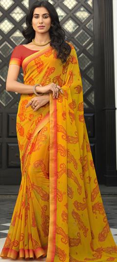 Casual, Party Wear Yellow color Saree in Georgette fabric with Classic Printed work : 1756958