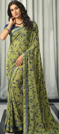 Festive, Party Wear Green color Saree in Georgette fabric with Classic Printed work : 1756971