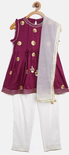 Purple and Violet, White and Off White color Kids Salwar in Satin Silk fabric with Gota Patti work : 1756975