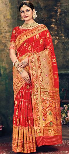 Traditional Red and Maroon color Saree in Jacquard fabric with South Weaving work : 1757079